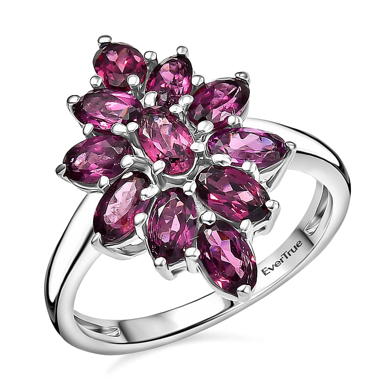 EverTrue Orissa Rhodolite Garnet 3.35 ctw Floral Spark Elegance Ring in Platinum Bond (Size 8.0)