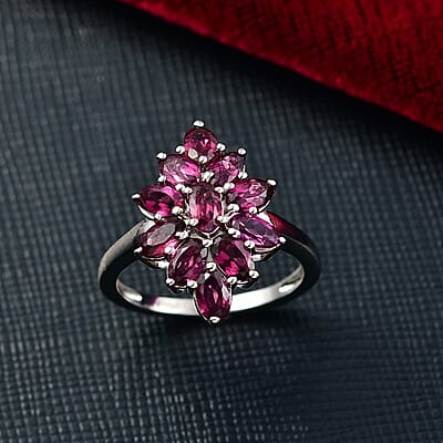 EverTrue Orissa Rhodolite Garnet 3.35 ctw Floral Spark Elegance Ring in Platinum Bond (Size 8.0)