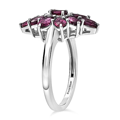 EverTrue Orissa Rhodolite Garnet 3.35 ctw Floral Spark Elegance Ring in Platinum Bond (Size 8.0)