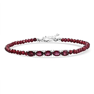 D'Joy Orissa Rhodolite Garnet 18.50 ctw Beaded Bracelet in Sterling Silver (7.25 In)