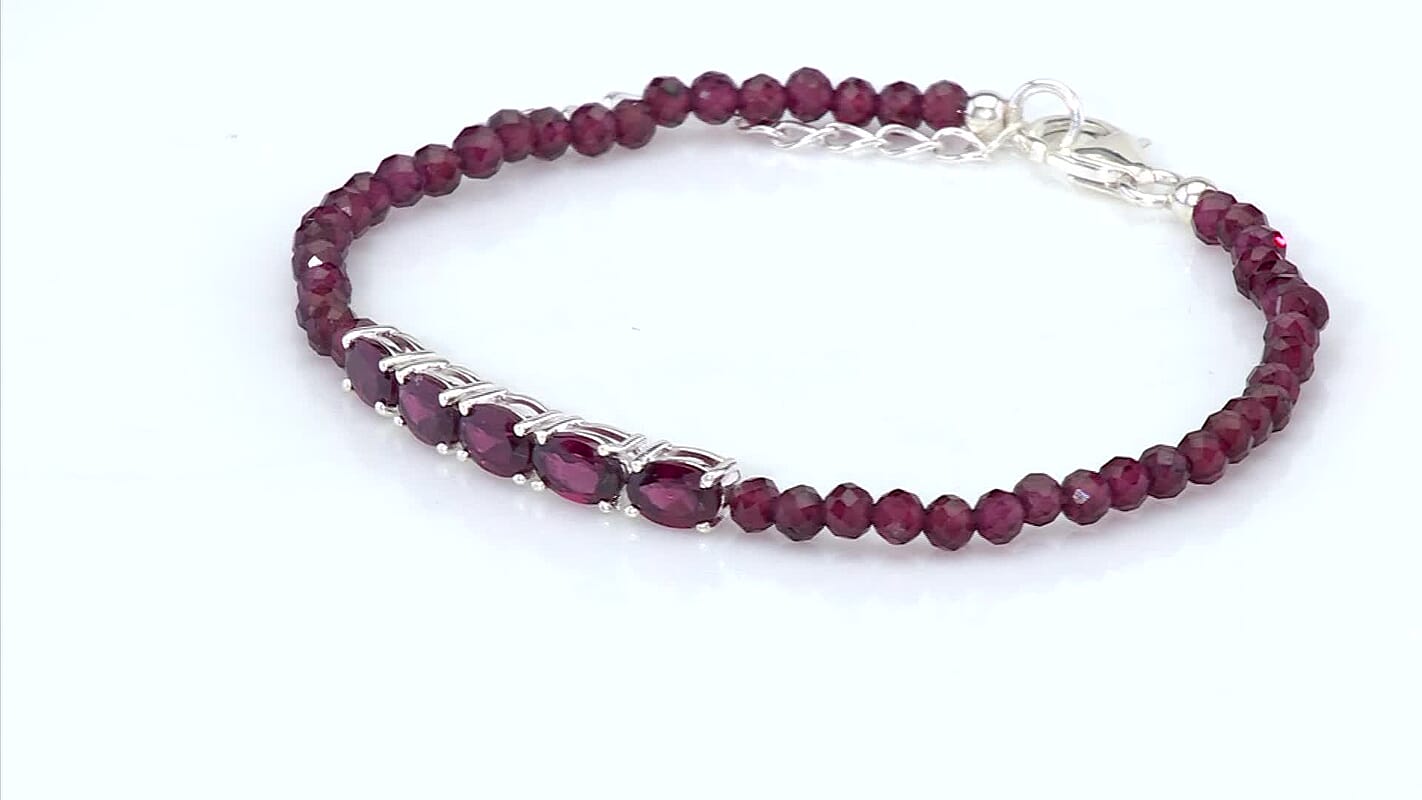 D'Joy Orissa Rhodolite Garnet 18.50 ctw Beaded Bracelet in Sterling Silver (7.25 In)