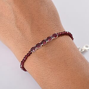 D'Joy Orissa Rhodolite Garnet 18.50 ctw Beaded Bracelet in Sterling Silver (7.25 In)