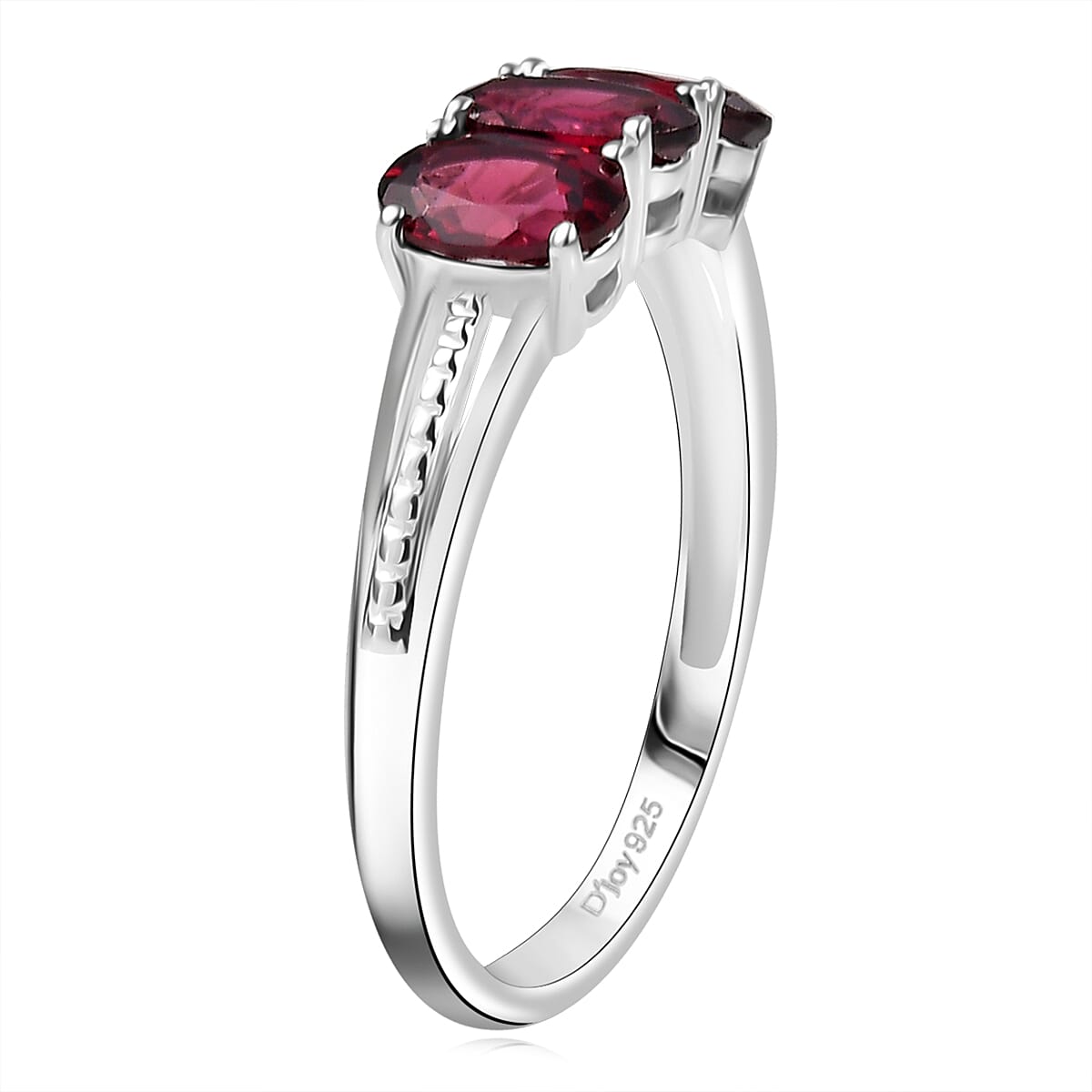 D'Joy Orissa Rhodolite Garnet 1.50 ctw 3 Stone Ring in Sterling Silver (Size 10.0) image number 3