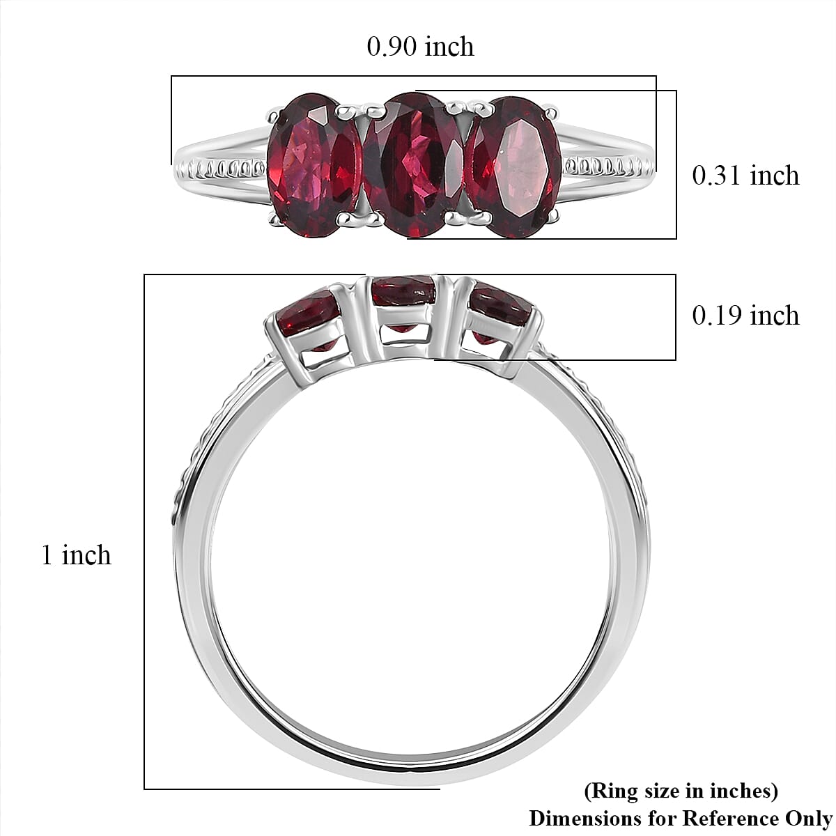 D'Joy Orissa Rhodolite Garnet 1.50 ctw 3 Stone Ring in Sterling Silver (Size 5.0)