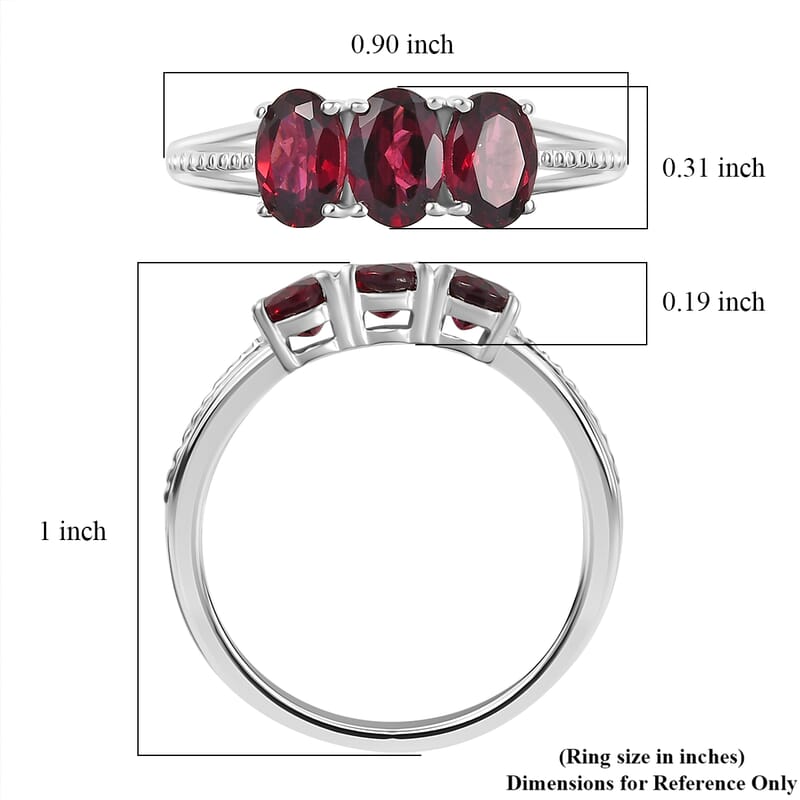 D'Joy Orissa Rhodolite Garnet 1.50 ctw 3 Stone Ring in Sterling Silver (Size 5.0)