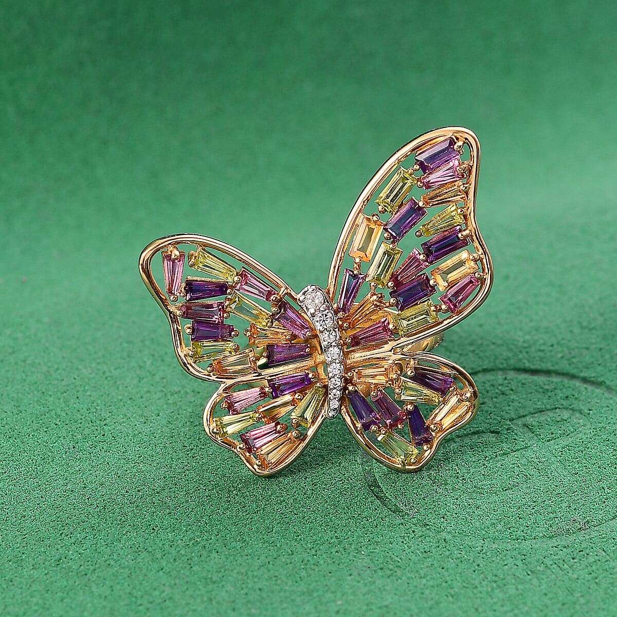 GP Multi Gemstone 4.15 ctw Butterfly Ring in 18K Vermeil Yellow Gold Over Sterling Silver (Size  10.0) image number 1