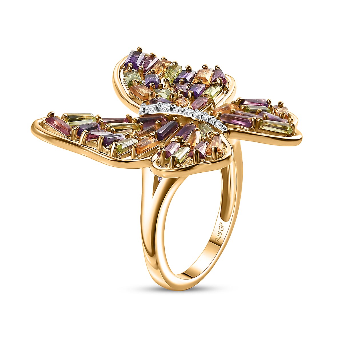 GP Trionfo Collection Multi Gemstone 4.15 ctw Butterfly Ring in 18K Vermeil Yellow Gold Over Sterling Silver (Size 6.0) image number 4