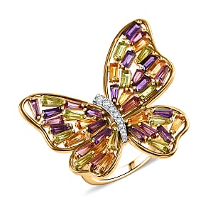 GP Trionfo Collection Multi Gemstone 4.15 ctw Butterfly Ring in 18K Vermeil Yellow Gold Over Sterling Silver (Size 8.0)