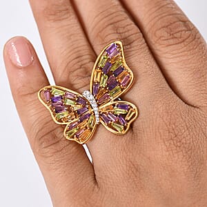 GP Trionfo Collection Multi Gemstone 4.15 ctw Butterfly Ring in 18K Vermeil Yellow Gold Over Sterling Silver (Size 8.0)
