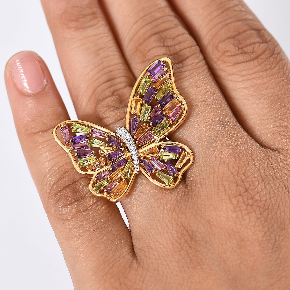 GP Trionfo Collection Multi Gemstone 4.15 ctw Butterfly Ring in 18K Vermeil Yellow Gold Over Sterling Silver (Size 9.0) image number 2