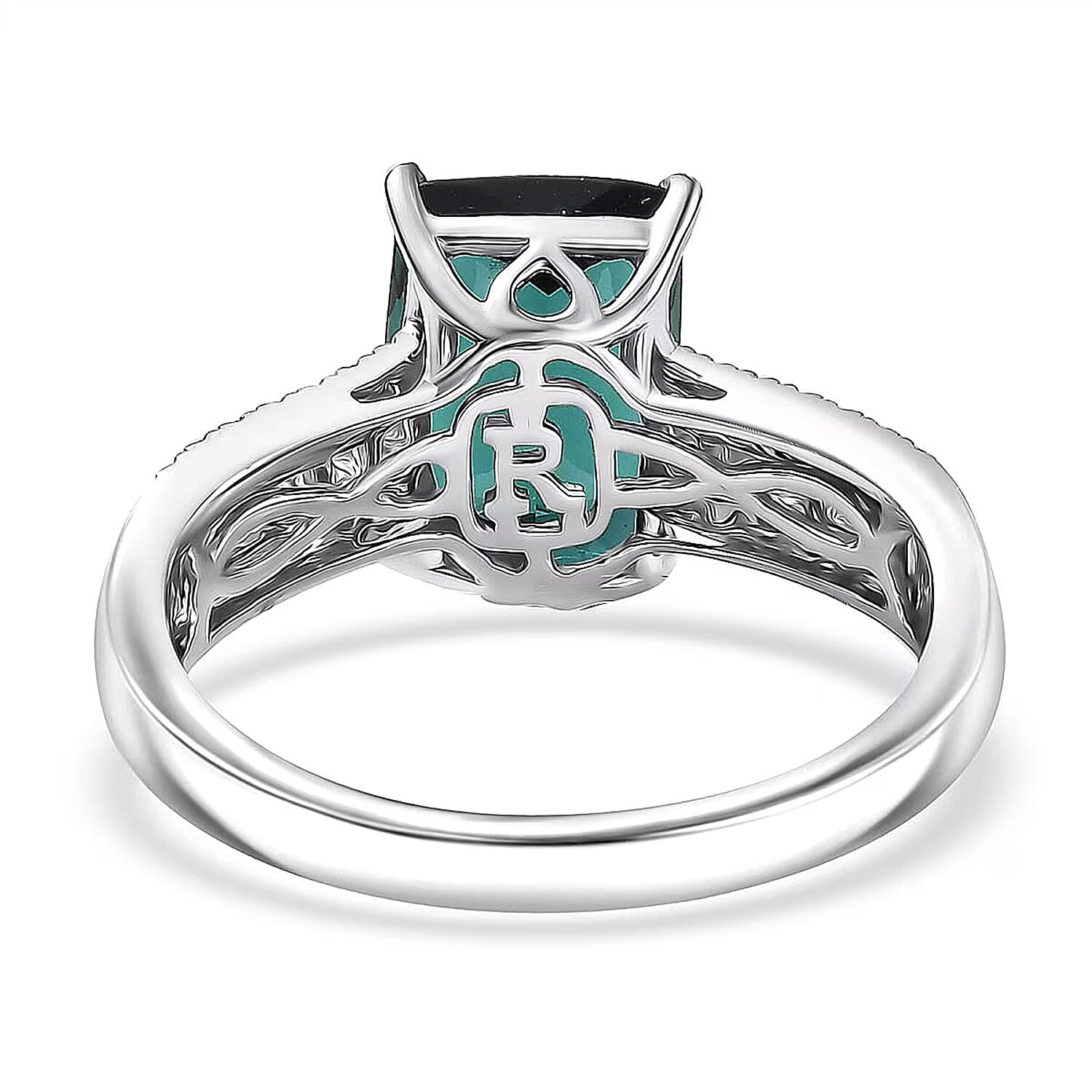 Certified & Appraised Rhapsody AAAA Monte Belo Indicolite and E-F VS Diamond 4.02 ctw Ring in 950 Platinum (Size 6.0) 6.30 Grams