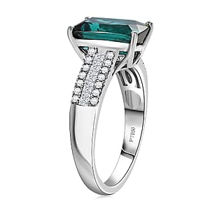 Certified & Appraised Rhapsody AAAA Monte Belo Indicolite and E-F VS Diamond 4.02 ctw Ring in 950 Platinum (Size 6.5) 6.30 Grams