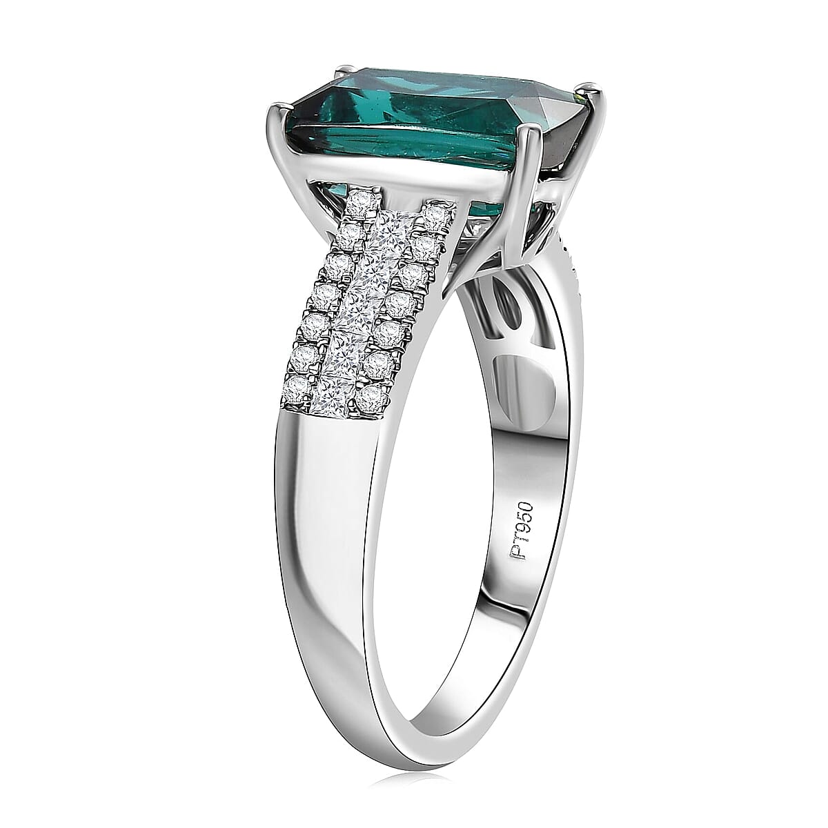 Certified & Appraised Rhapsody AAAA Monte Belo Indicolite and E-F VS Diamond 4.02 ctw Ring in 950 Platinum (Size 7.5) 6.30 Grams image number 3