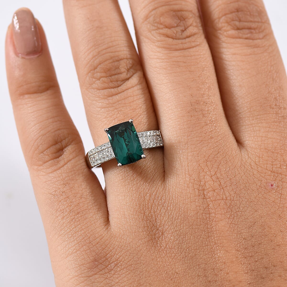 Certified & Appraised Rhapsody AAAA Monte Belo Indicolite and E-F VS Diamond 4.02 ctw Ring in 950 Platinum (Size 8.0) 6.30 Grams image number 2
