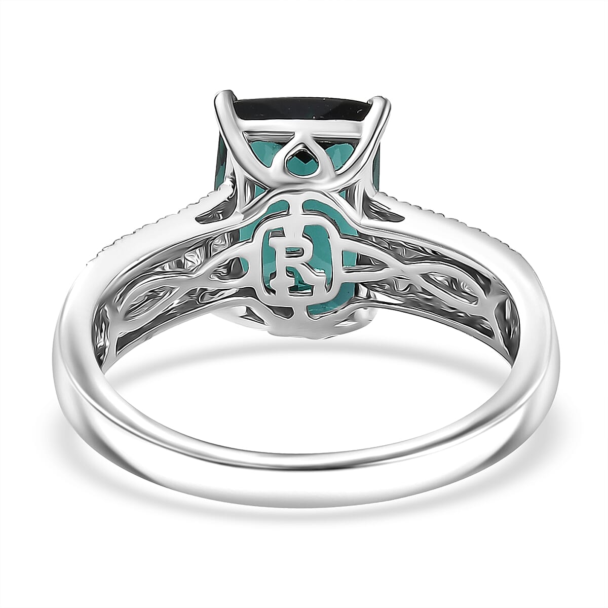 Certified & Appraised Rhapsody AAAA Monte Belo Indicolite and E-F VS Diamond 4.02 ctw Ring in 950 Platinum (Size 8.0) 6.30 Grams image number 4