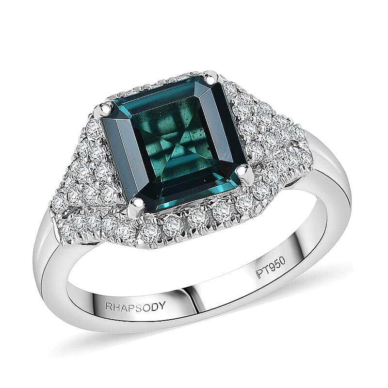 Certified & Appraised Rhapsody AAAA Monte Belo Indicolite, Paraiba Tourmaline and E-F VS Diamond 2.76 ctw Ring in 950 Platinum (Size 11.0) 6.75 Grams