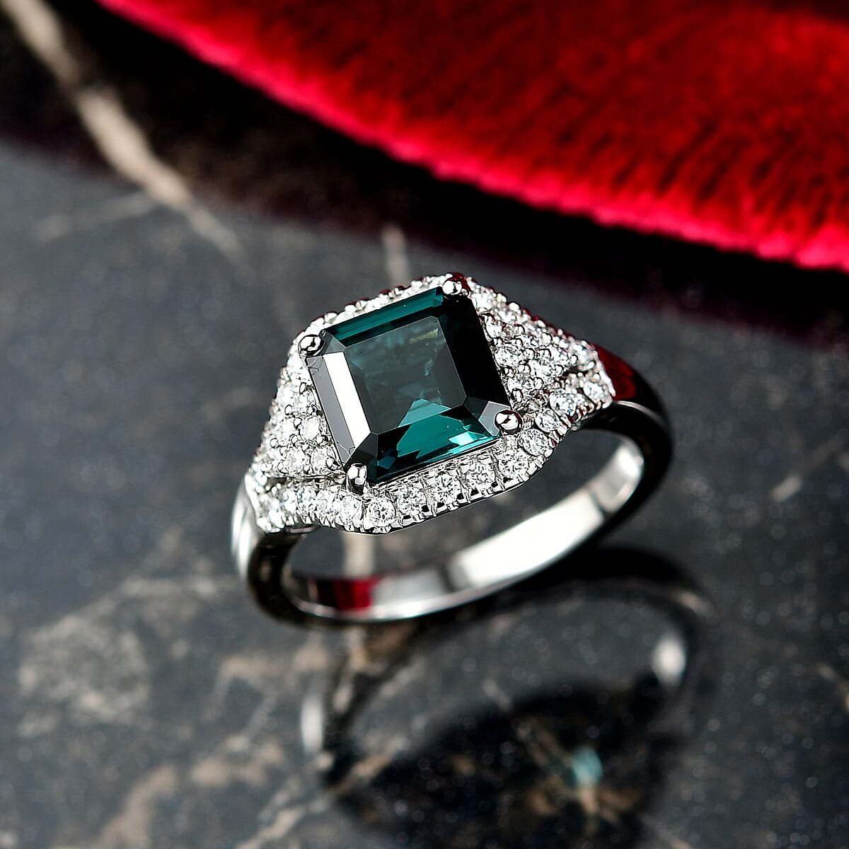 Certified & Appraised Rhapsody AAAA Monte Belo Indicolite and E-F VS Diamond 2.76 ctw Ring in 950 Platinum (Size 7.0) 6.75 Grams image number 1