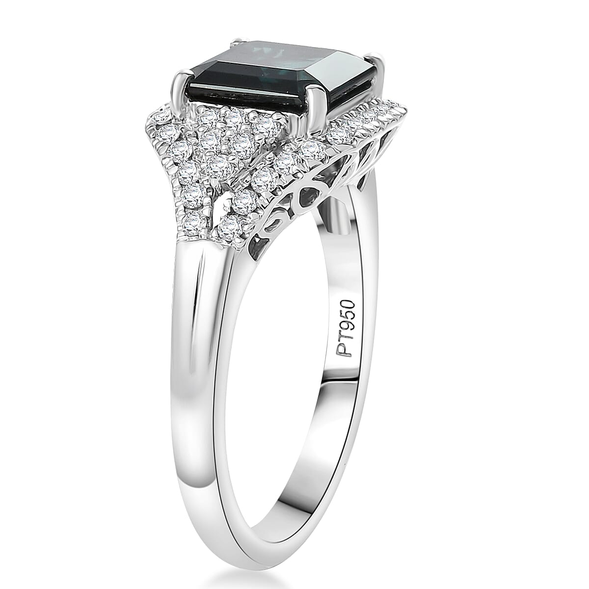 Certified & Appraised Rhapsody AAAA Monte Belo Indicolite and E-F VS Diamond 2.76 ctw Ring in 950 Platinum (Size 7.0) 6.75 Grams image number 3