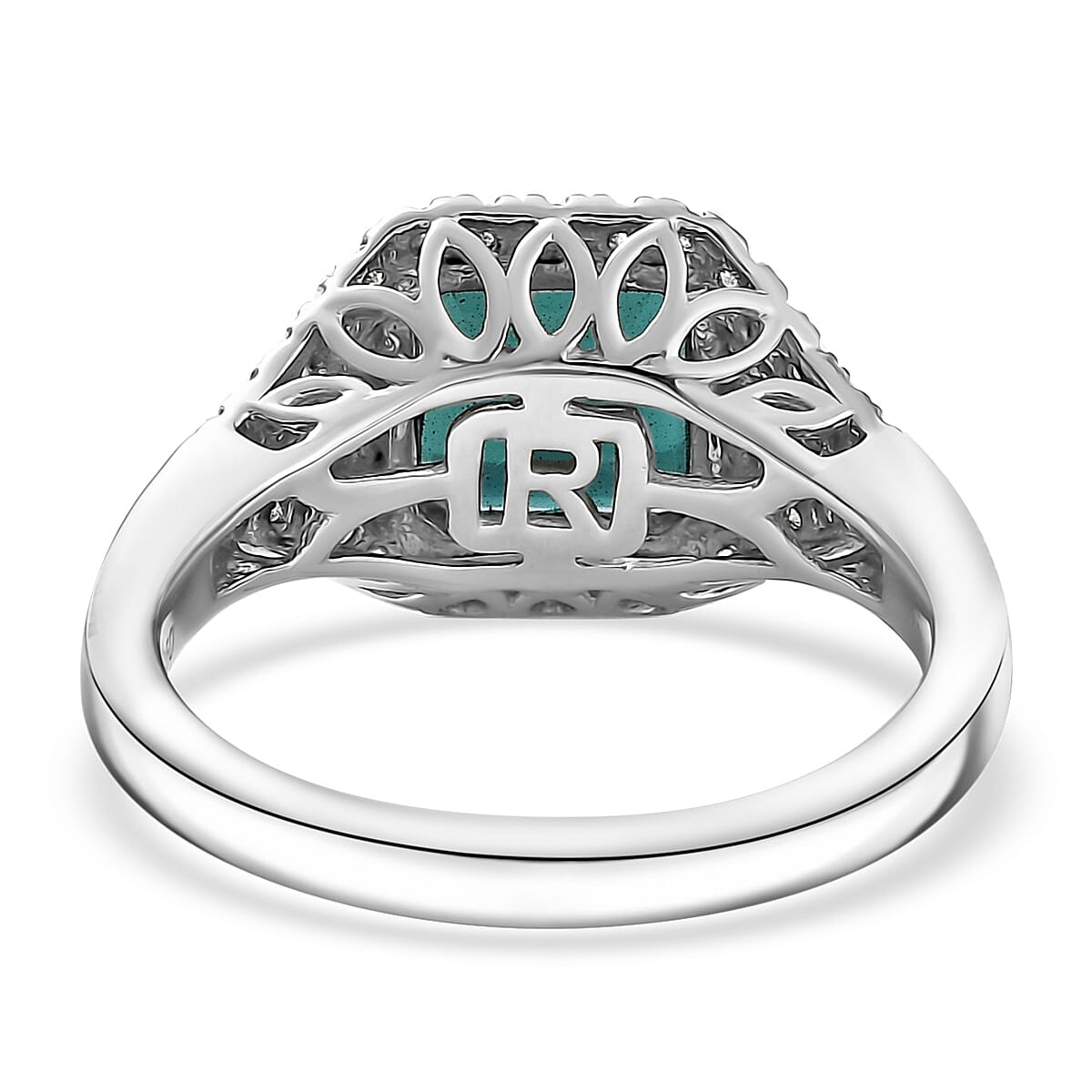 Certified & Appraised Rhapsody AAAA Monte Belo Indicolite and E-F VS Diamond 2.76 ctw Ring in 950 Platinum (Size 7.0) 6.75 Grams image number 4