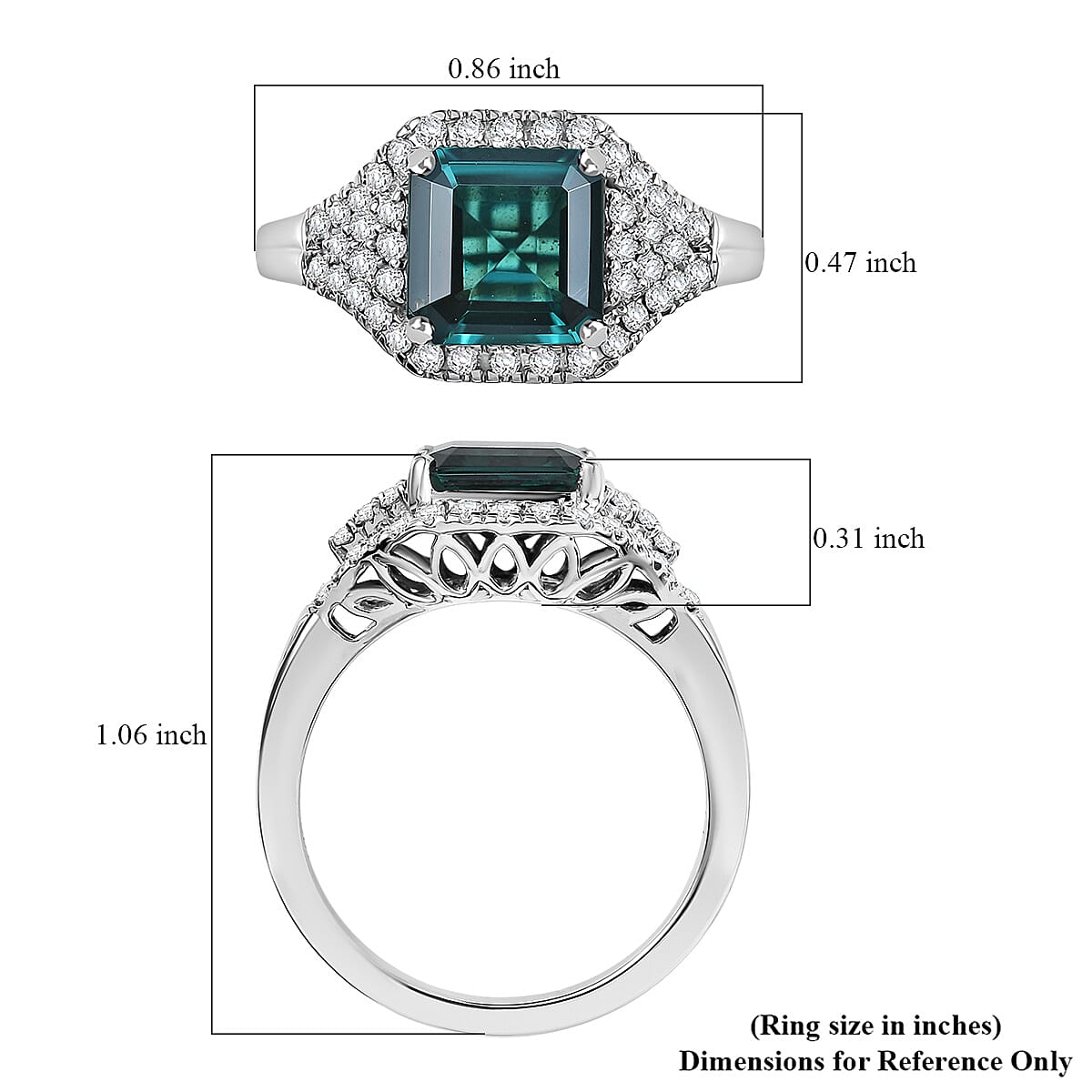Certified & Appraised Rhapsody AAAA Monte Belo Indicolite and E-F VS Diamond 2.76 ctw Ring in 950 Platinum (Size 7.0) 6.75 Grams image number 5