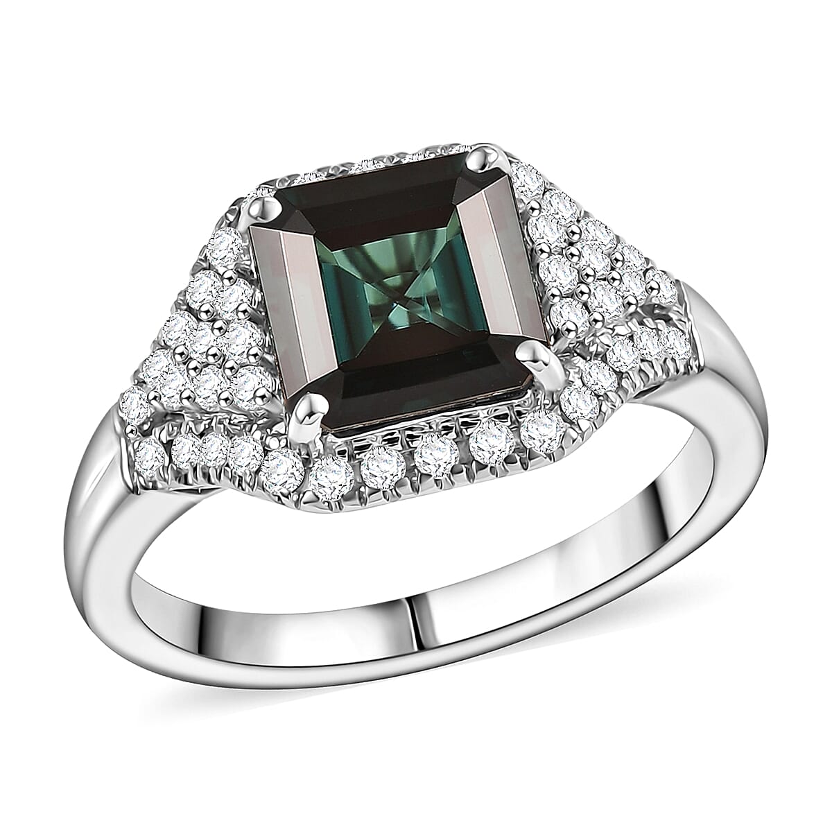 Certified & Appraised Rhapsody 950 Platinum AAAA Monte Belo Indicolite, Paraiba Tourmaline and Diamond (E-F, VS) (0.46 cts) Ring (Size 10.0) (6.75 g) 2.76 ctw