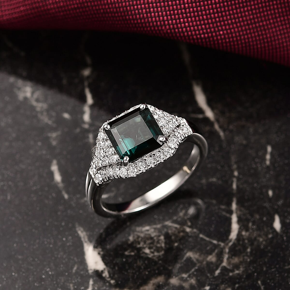 Certified & Appraised Rhapsody AAAA Monte Belo Indicolite and E-F VS Diamond 2.76 ctw Ring in 950 Platinum (Size 8.0) 6.75 Grams image number 1