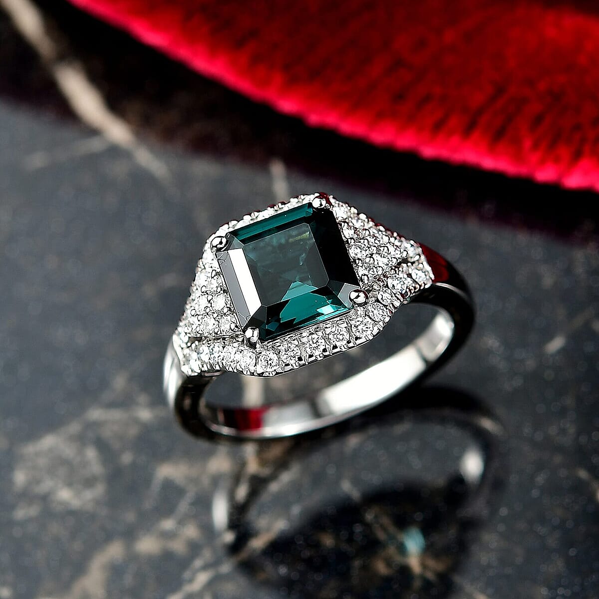 Certified & Appraised Rhapsody AAAA Monte Belo Indicolite, Paraiba Tourmaline and E-F VS Diamond 2.76 ctw Ring in 950 Platinum (Size 8.5) 6.75 Grams image number 1