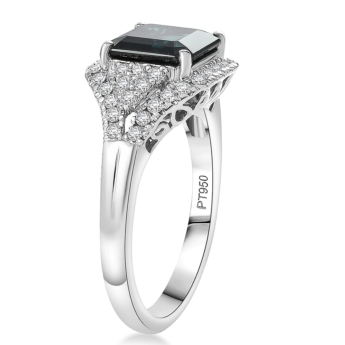 Certified & Appraised Rhapsody AAAA Monte Belo Indicolite, Paraiba Tourmaline and E-F VS Diamond 2.76 ctw Ring in 950 Platinum (Size 8.5) 6.75 Grams image number 3