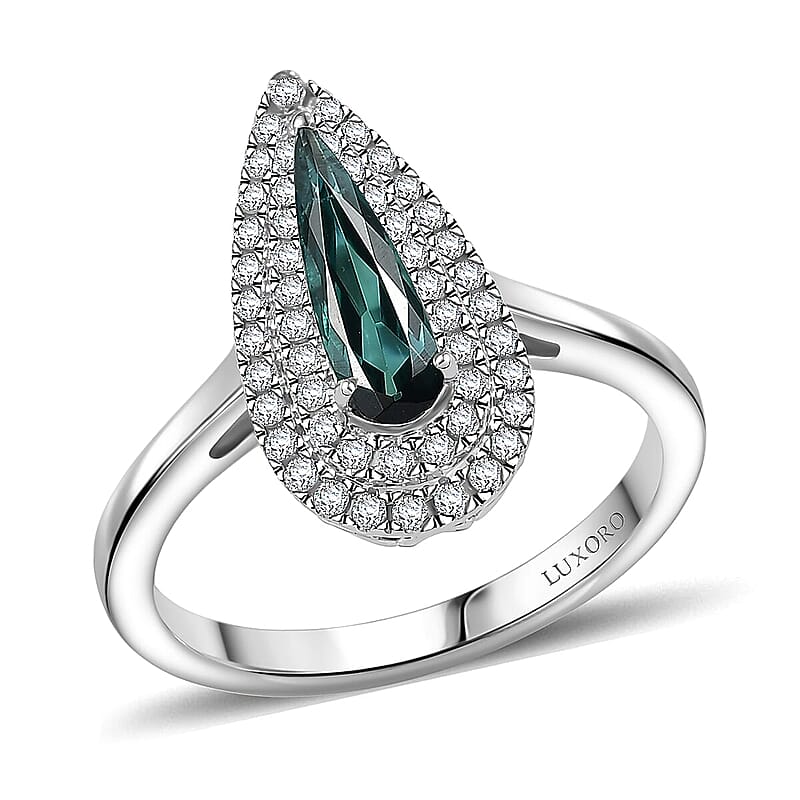 Certified & Appraised Luxoro AAA Monte Belo Indicolite and G-H I2 Diamond 1.24 ctw Ring in 10K White Gold (Size 6.5)