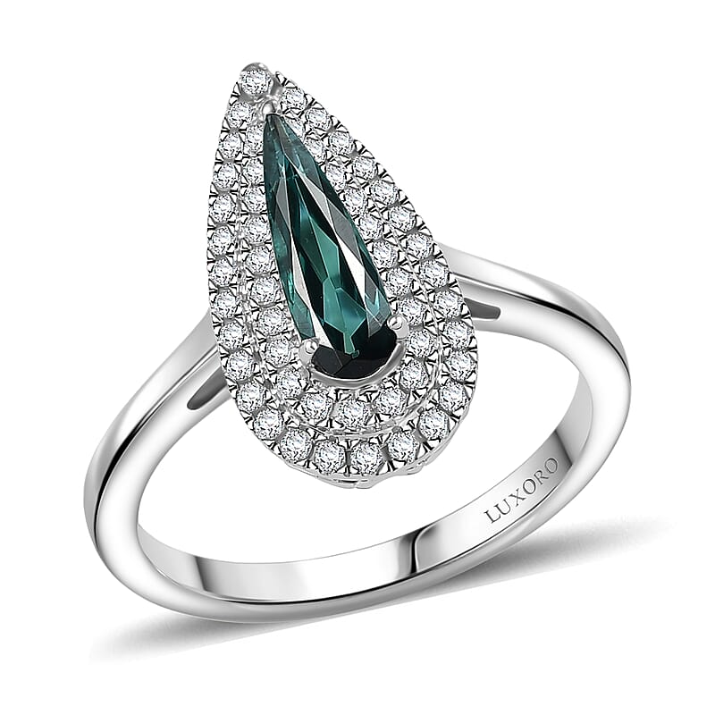 Certified & Appraised Luxoro AAA Monte Belo Indicolite and G-H I2 Diamond 1.24 ctw Ring in 10K White Gold (Size 7.0)