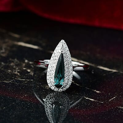 Certified & Appraised Luxoro AAA Monte Belo Indicolite and G-H I2 Diamond 1.24 ctw Ring in 10K White Gold (Size 7.0)