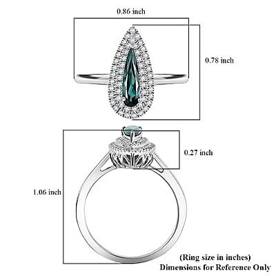 Certified & Appraised Luxoro AAA Monte Belo Indicolite and G-H I2 Diamond 1.24 ctw Ring in 10K White Gold (Size 7.0)