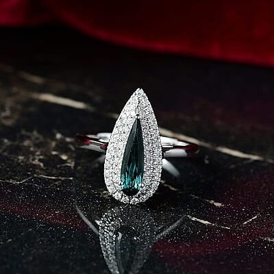 Certified & Appraised Luxoro AAA Monte Belo Indicolite and G-H I2 Diamond 1.24 ctw Ring in 10K White Gold (Size 7.5)