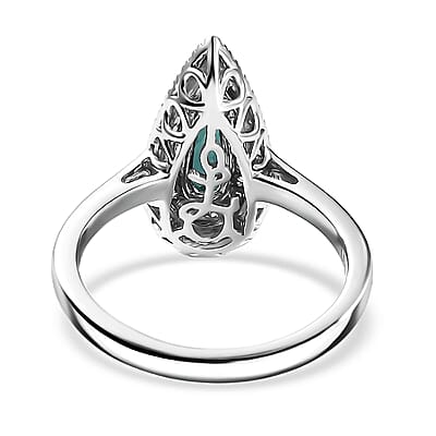 Certified & Appraised Luxoro AAA Monte Belo Indicolite and G-H I2 Diamond 1.24 ctw Ring in 10K White Gold (Size 7.5)