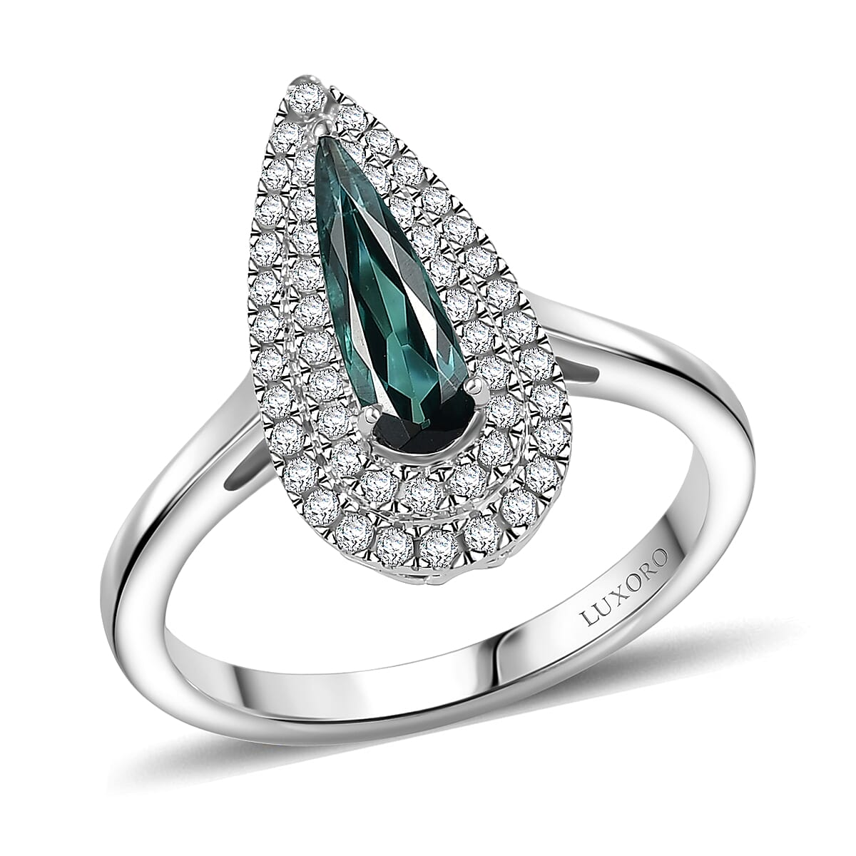 Certified & Appraised Luxoro AAA Monte Belo Indicolite and G-H I2 Diamond 1.24 ctw Ring in 10K White Gold (Size 8.0) image number 0
