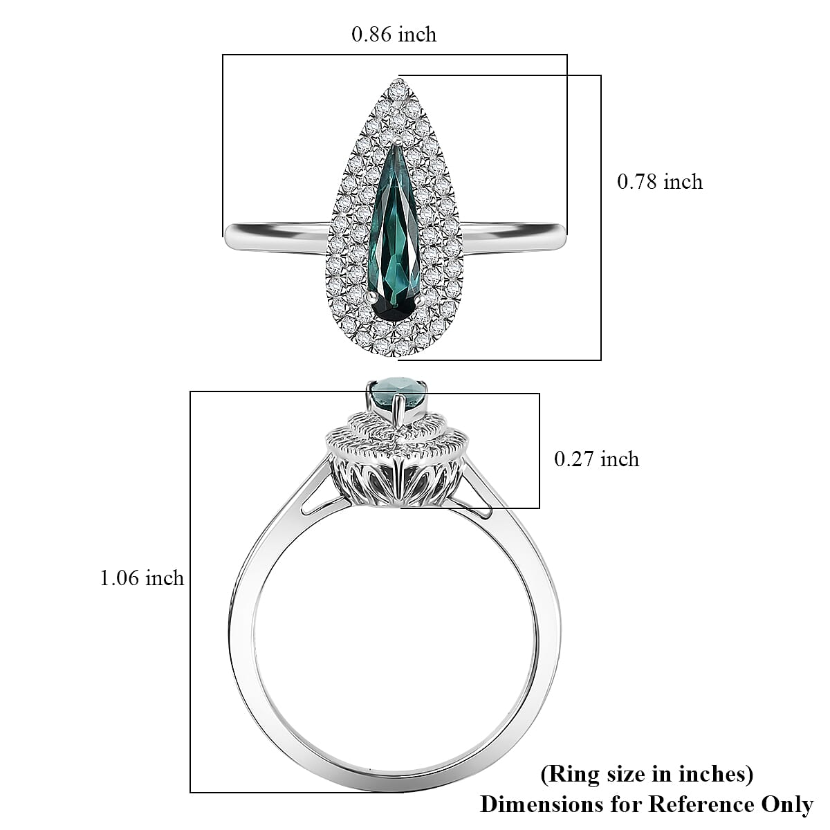 Certified & Appraised Luxoro AAA Monte Belo Indicolite and G-H I2 Diamond 1.24 ctw Ring in 10K White Gold (Size 8.0) image number 5