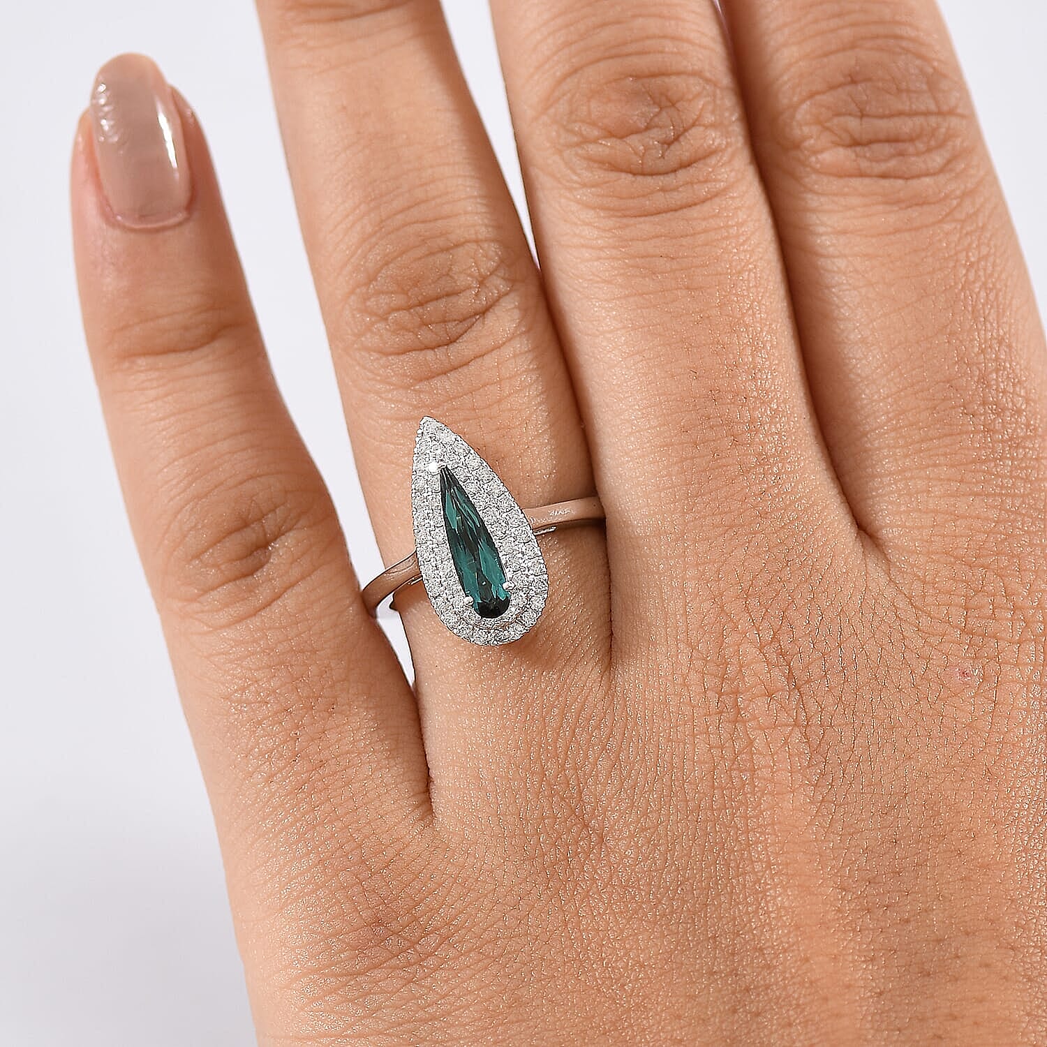 Certified & Appraised Luxoro AAA Monte Belo Indicolite and G-H I2 Diamond 1.24 ctw Ring in 10K White Gold (Size 9.0)