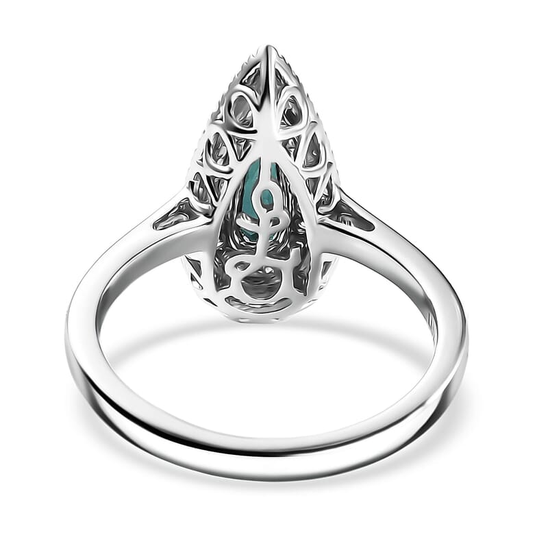 Certified & Appraised Luxoro AAA Monte Belo Indicolite and G-H I2 Diamond 1.24 ctw Ring in 10K White Gold (Size 9.5)