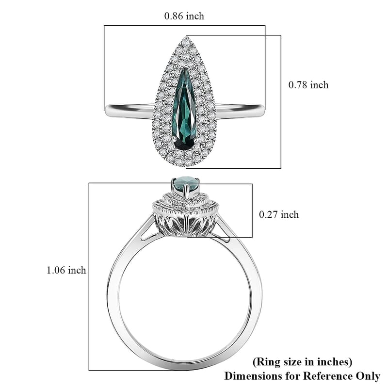 Certified & Appraised Luxoro AAA Monte Belo Indicolite and G-H I2 Diamond 1.24 ctw Ring in 10K White Gold (Size 9.5)