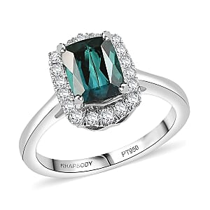 Certified & Appraised Rhapsody AAAA Monte Belo Indicolite and E-F VS Diamond 1.80 ctw Ring in 950 Platinum (Size 10.0) 5.80 Grams