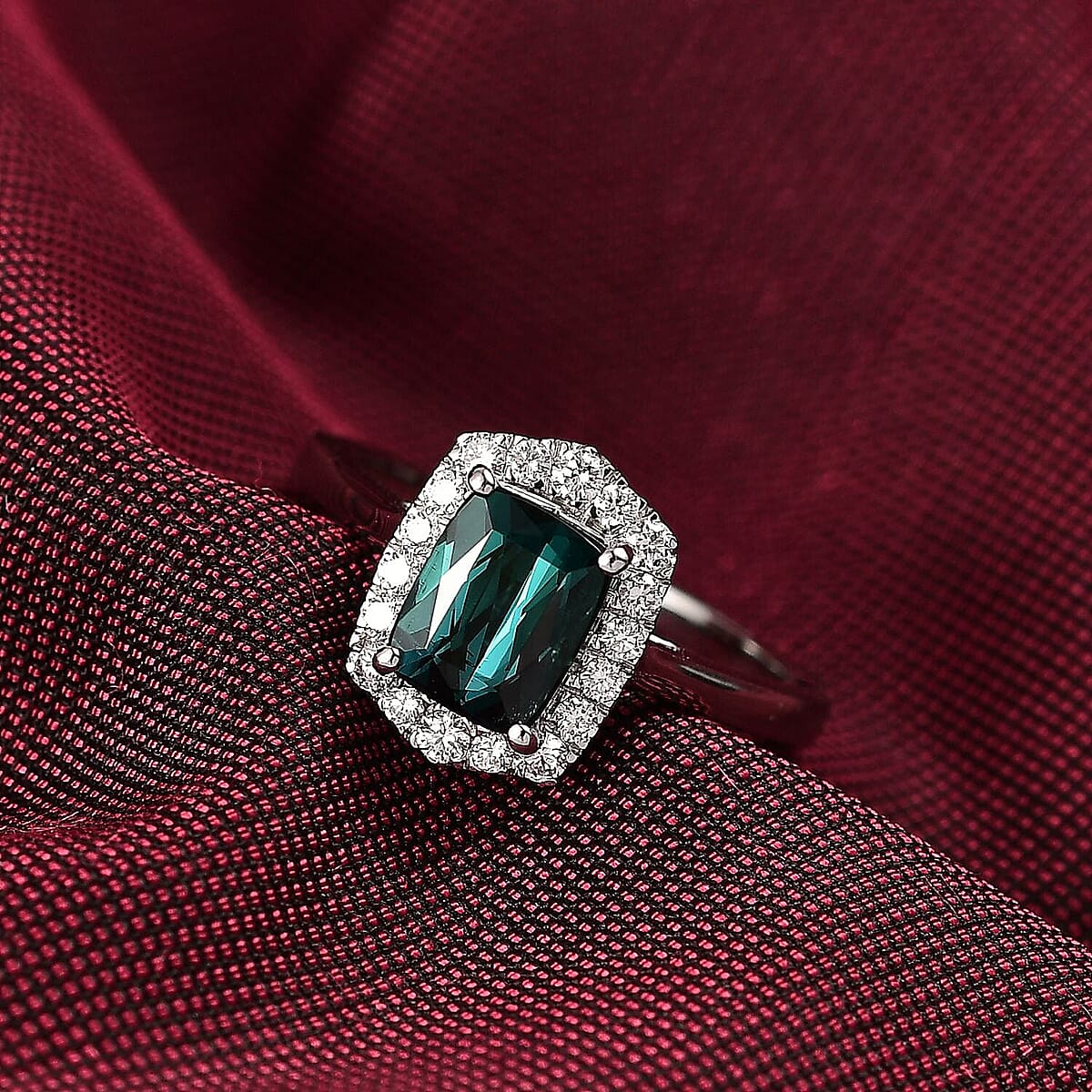Certified & Appraised Rhapsody AAAA Monte Belo Indicolite and E-F VS Diamond 1.80 ctw Ring in 950 Platinum (Size 10.0) 5.80 Grams image number 1