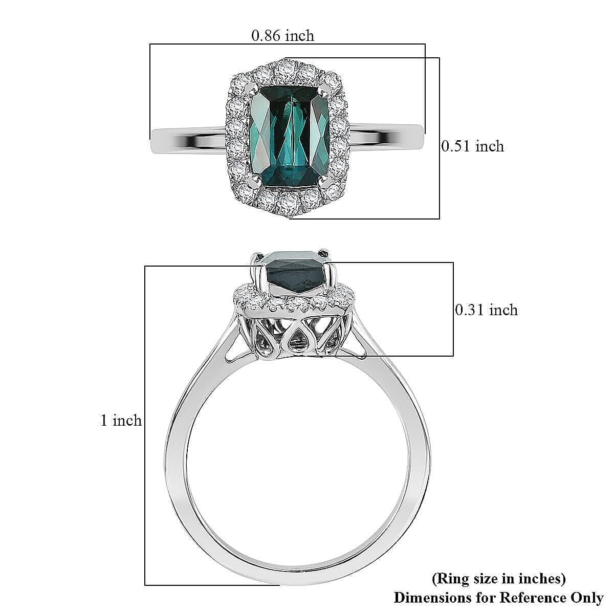 Certified & Appraised Rhapsody AAAA Monte Belo Indicolite and E-F VS Diamond 1.80 ctw Ring in 950 Platinum (Size 10.0) 5.80 Grams image number 5