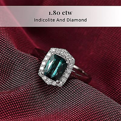 Certified & Appraised Rhapsody AAAA Monte Belo Indicolite and E-F VS Diamond 1.80 ctw Ring in 950 Platinum (Size 12.0) 5.80 Grams
