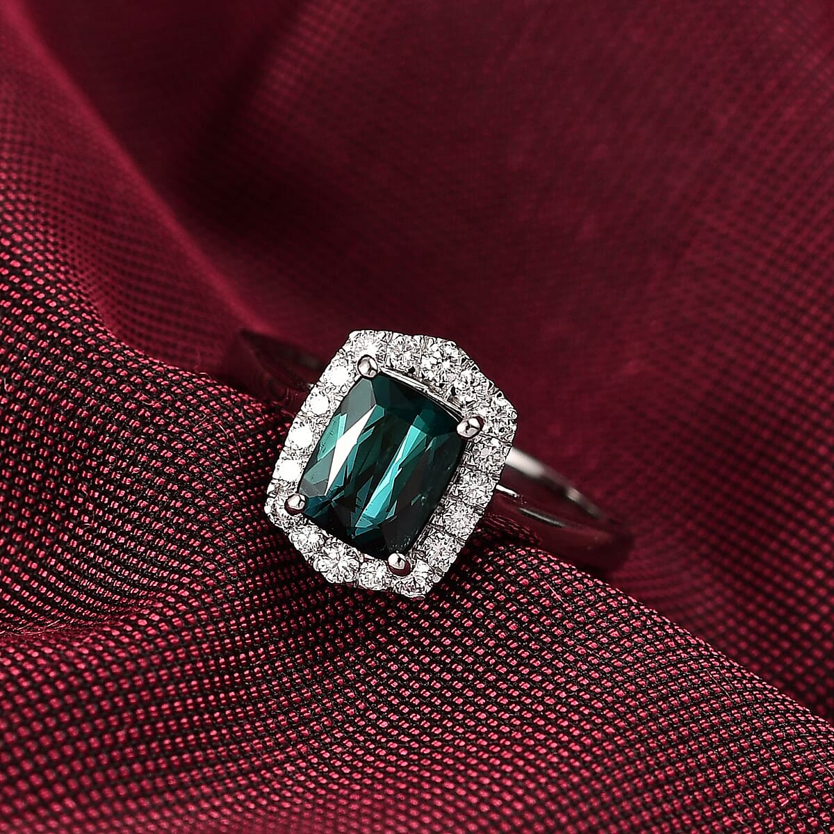 Certified & Appraised Rhapsody AAAA Monte Belo Indicolite and E-F VS Diamond 1.80 ctw Ring in 950 Platinum (Size 6.0) 5.80 Grams image number 1