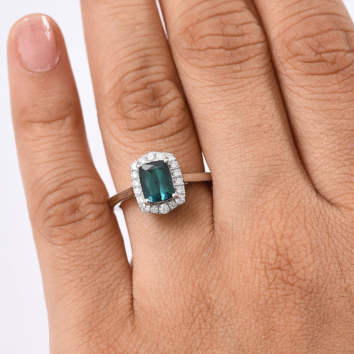 Certified & Appraised Rhapsody AAAA Monte Belo Indicolite and E-F VS Diamond 1.80 ctw Ring in 950 Platinum (Size 6.0) 5.80 Grams image number 2