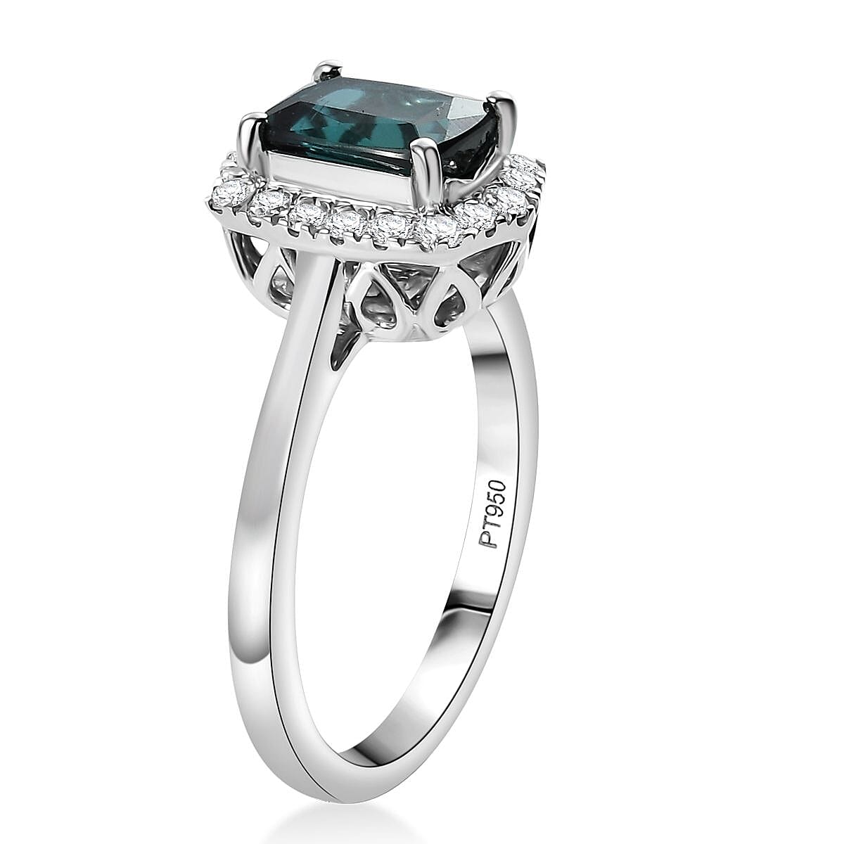 Certified & Appraised Rhapsody AAAA Monte Belo Indicolite and E-F VS Diamond 1.80 ctw Ring in 950 Platinum (Size 6.0) 5.80 Grams image number 3