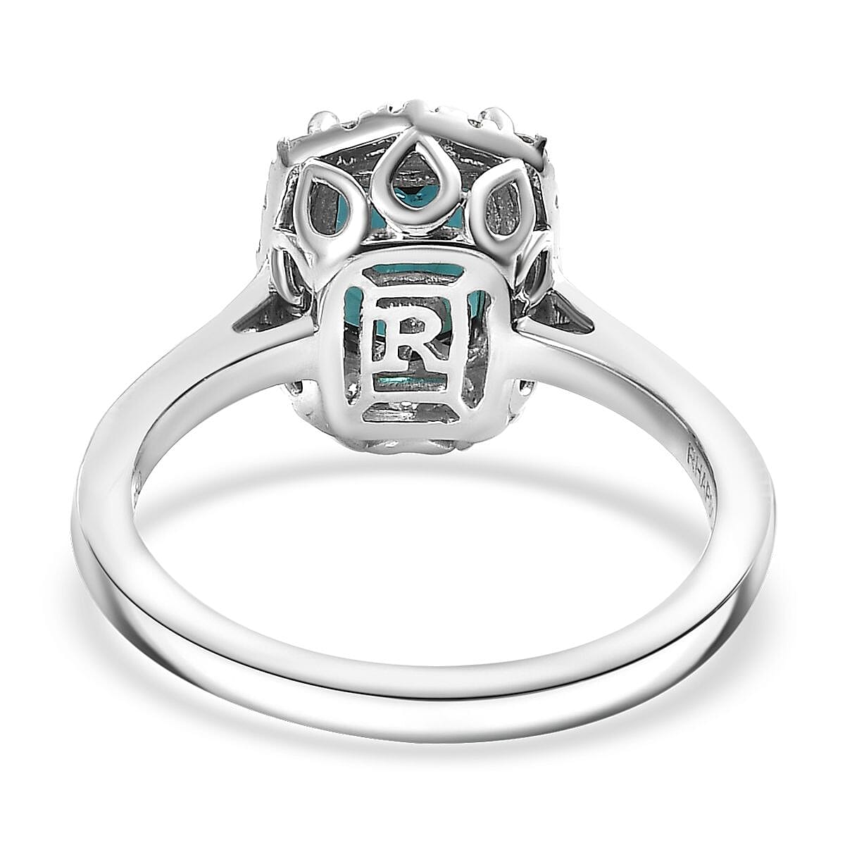 Certified & Appraised Rhapsody AAAA Monte Belo Indicolite and E-F VS Diamond 1.80 ctw Ring in 950 Platinum (Size 6.0) 5.80 Grams image number 4