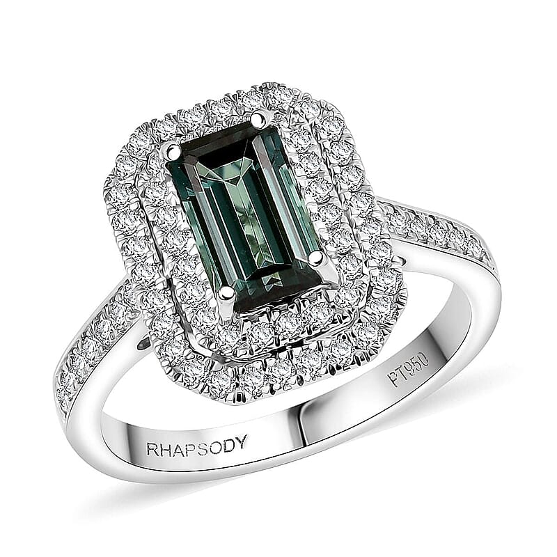 Certified & Appraised Rhapsody AAAA Monte Belo Indicolite and E-F VS Diamond 2.22 ctw Ring in 950 Platinum (Size 6.0) 6.45 Grams