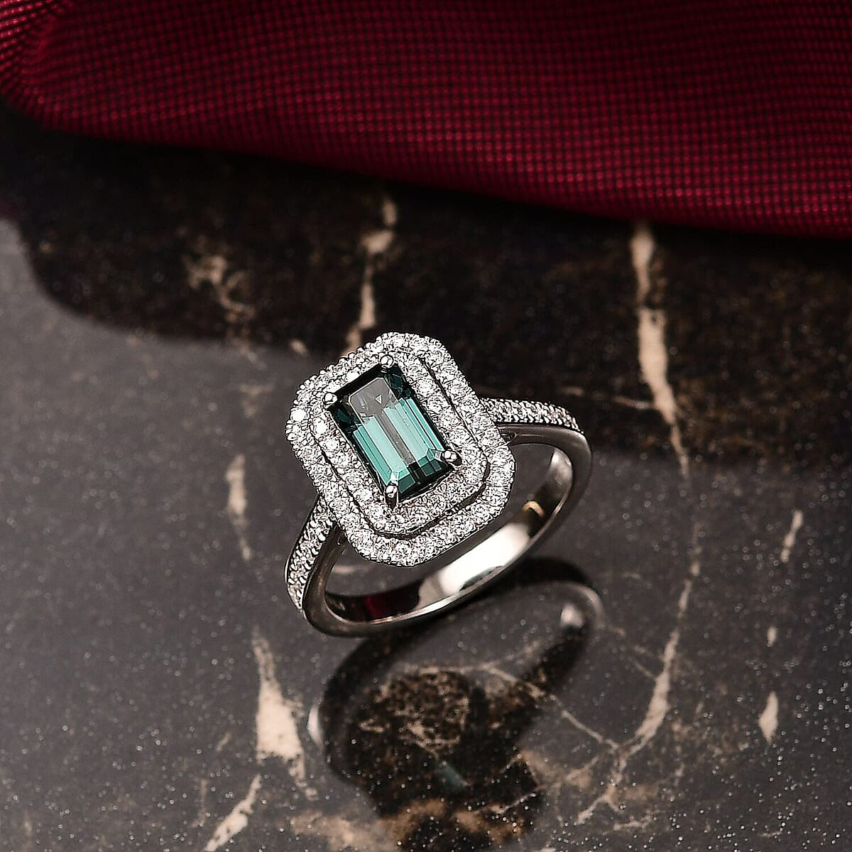 Certified & Appraised Rhapsody AAAA Monte Belo Indicolite and E-F VS Diamond 2.22 ctw Ring in 950 Platinum (Size 6.0) 6.45 Grams image number 1