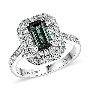 Certified & Appraised Rhapsody AAAA Monte Belo Indicolite and E-F VS Diamond 2.22 ctw Ring in 950 Platinum (Size 6.5) 6.45 Grams